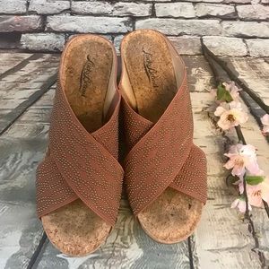 Lucky Brand Stretch Studded Cork Wedge